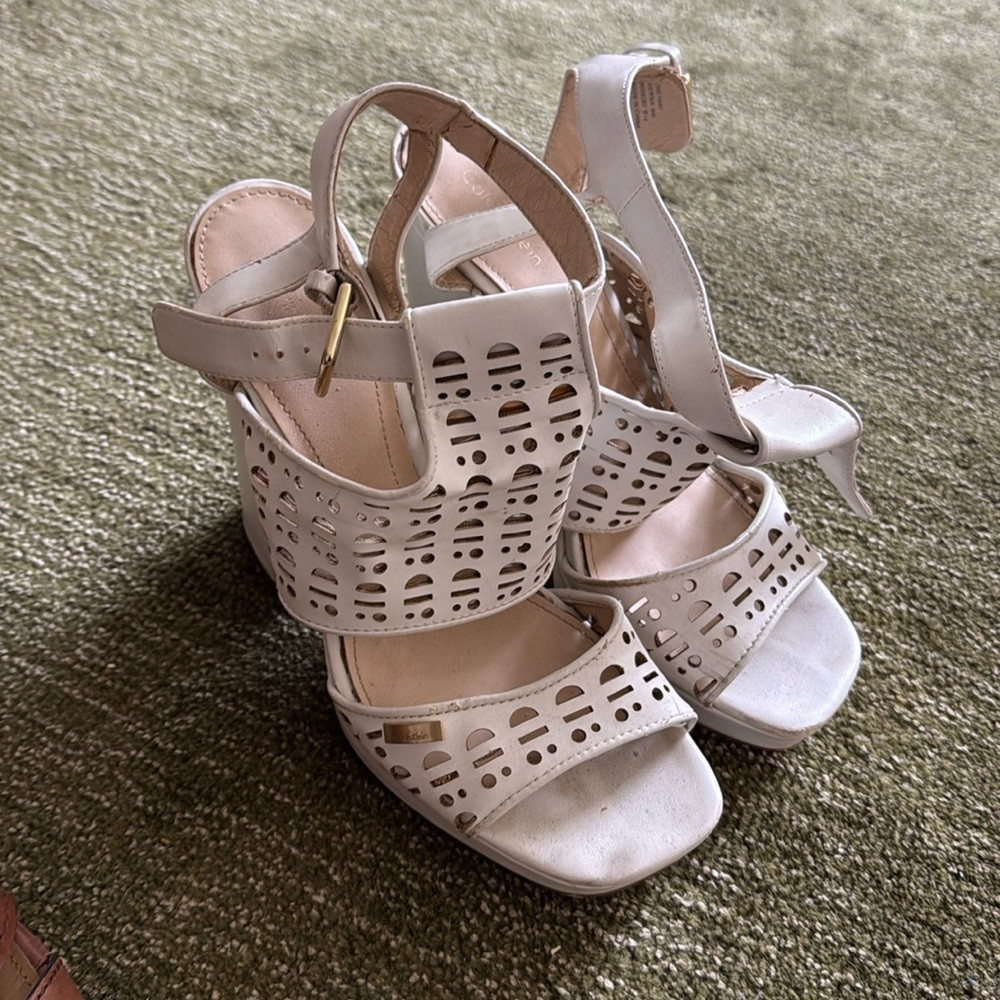 White leather Calvin Klein 4” heels.